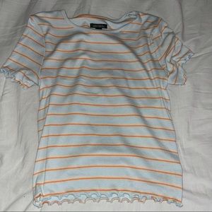 Striped ribbed lettuce edge t-shirt